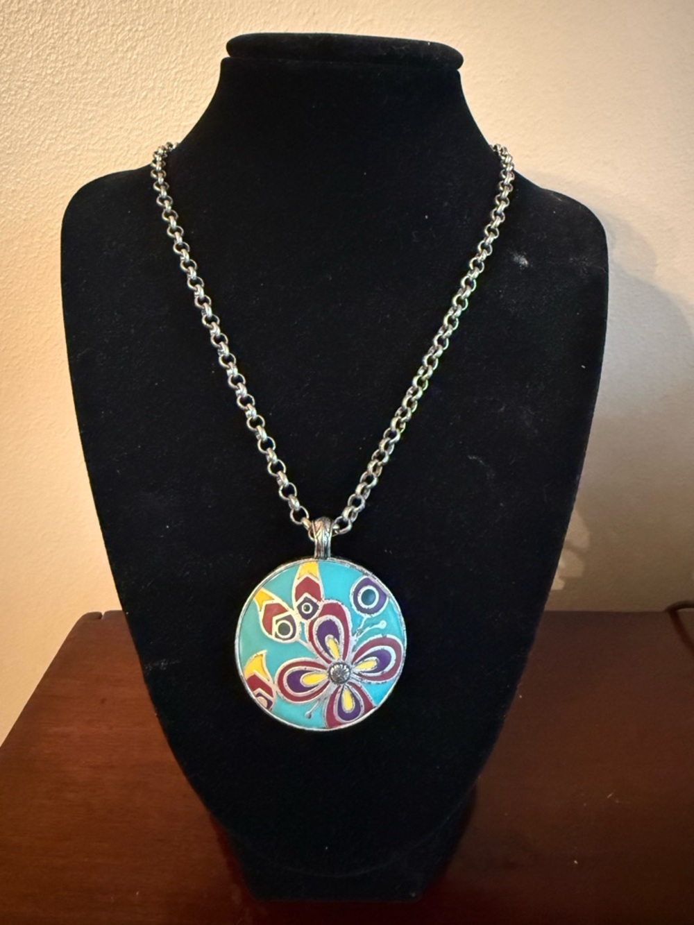 Lucky Brand Turquoise, Purple & Yellow Floral Enamel Pendant Necklace